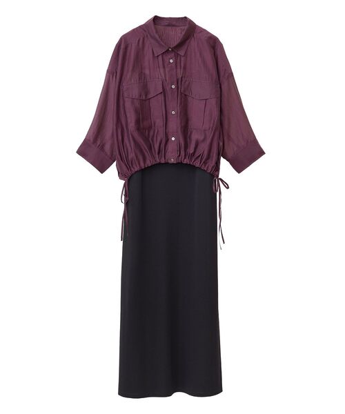 YECCA VECCA（イェッカヴェッカ）の「【2点SET】シアーシャツ×Aラインキャミワンピース（シャツワンピース・レディース・ブラック/ベージュ/パープル・FREE）」の5枚目の写真