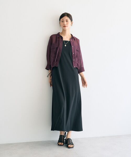 YECCA VECCA（イェッカヴェッカ）の「【2点SET】シアーシャツ×Aラインキャミワンピース（シャツワンピース・レディース・ブラック/ベージュ/パープル・FREE）」の3枚目の写真