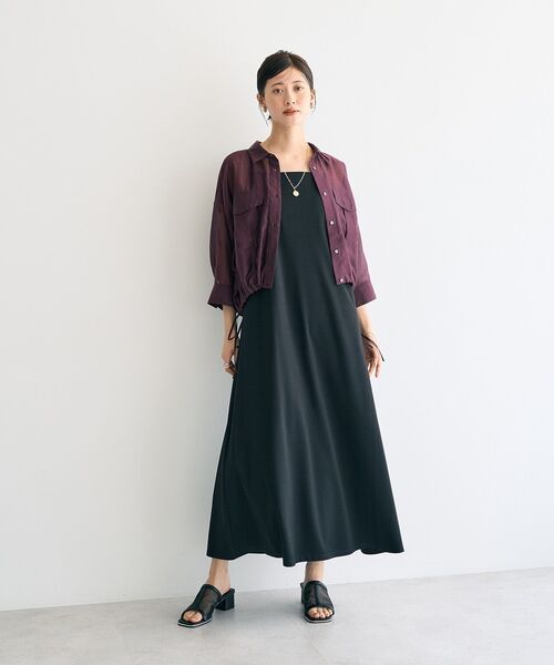 YECCA VECCA（イェッカヴェッカ）の「【2点SET】シアーシャツ×Aラインキャミワンピース（シャツワンピース・レディース・ブラック/ベージュ/パープル・FREE）」の4枚目の写真