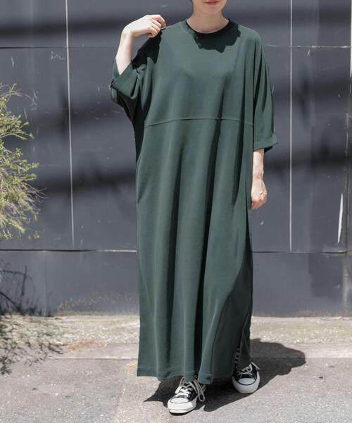 FORK&SPOON（フォークアンドスプーン）の「FORK&SPOON　モダールカノコクルーネックワンピース（ワンピース・レディース・ブラック/グリーン系その他/キャメル・1/2）」の3枚目の写真