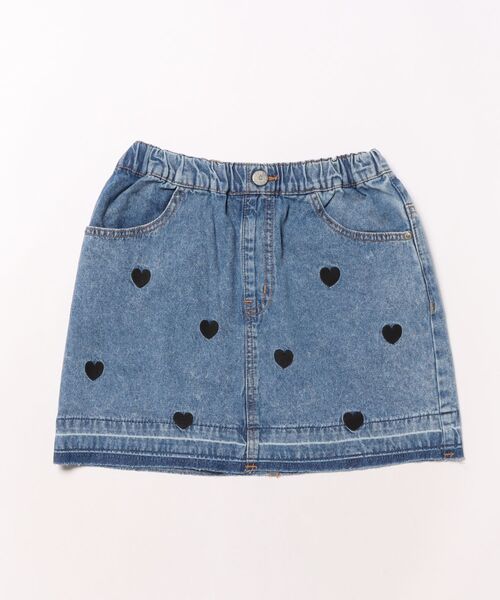 Ocean&Ground（オーシャン&グラウンド）の「Jr.ﾊｰﾄ刺繍ﾃﾞﾆﾑﾐﾆｽｶｰﾄ（デニムスカート・キッズ・ケミカルウォッシュ/ブラック・160/150）」の2枚目の写真