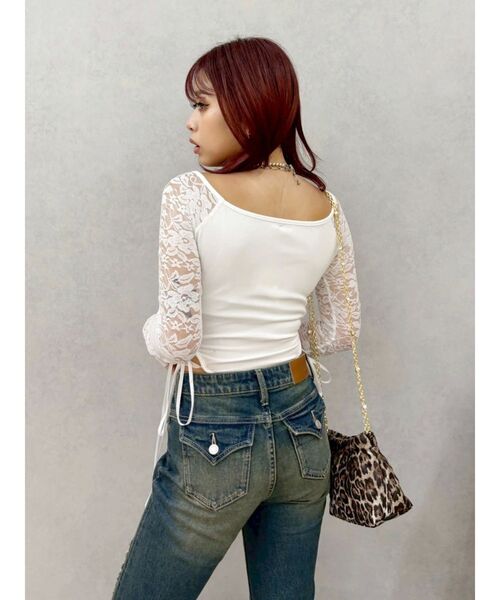 EVRIS（エヴリス）の「サイドレースアップボディースーツ（Tシャツ/カットソー・レディース・ホワイト/ブラウン/ブラック・FREE）」の2枚目の写真