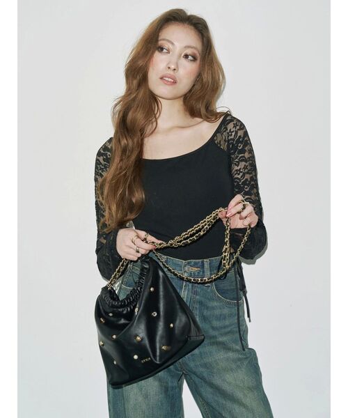 EVRIS（エヴリス）の「サイドレースアップボディースーツ（Tシャツ/カットソー・レディース・ホワイト/ブラウン/ブラック・FREE）」の6枚目の写真