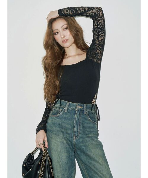 EVRIS（エヴリス）の「サイドレースアップボディースーツ（Tシャツ/カットソー・レディース・ホワイト/ブラウン/ブラック・FREE）」の7枚目の写真