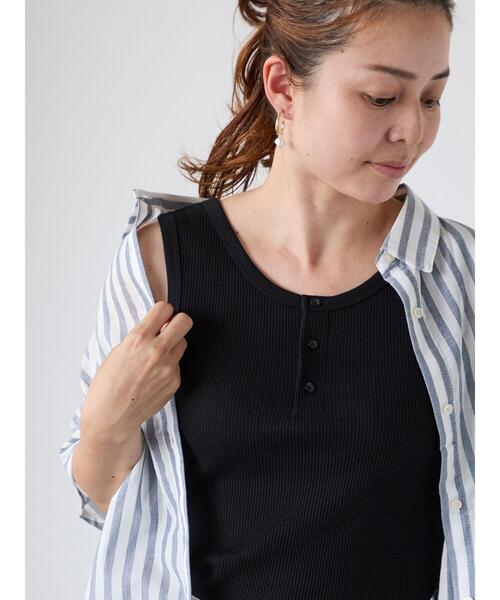 Lugnoncure(ルノンキュール)の「ワッフルヘンリータンクトップ(タンクトップ・レディース・オフホワイト/チャコールグレー/ブラック・F)」の2枚目の写真