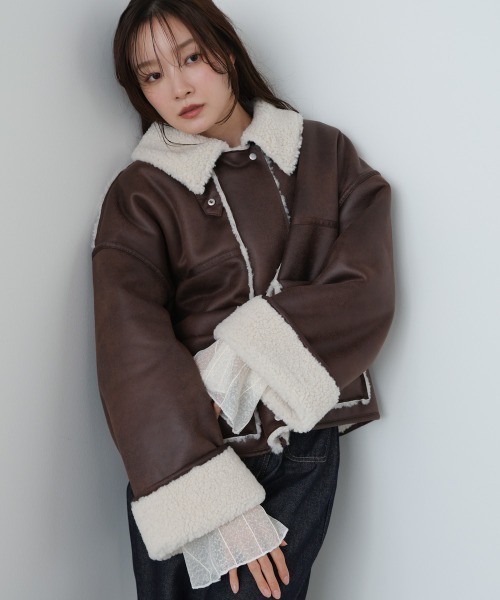 フェイクスエード×ボアボンディングムートンブルゾン（ムートンコート
