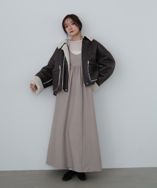 Bab(バブ)の「フェイクスエード×ボアボンディングムートンブルゾン(ムートンコート・レディース・チャコールグレー/ベージュ/ブラウン・M)」の8枚目の写真