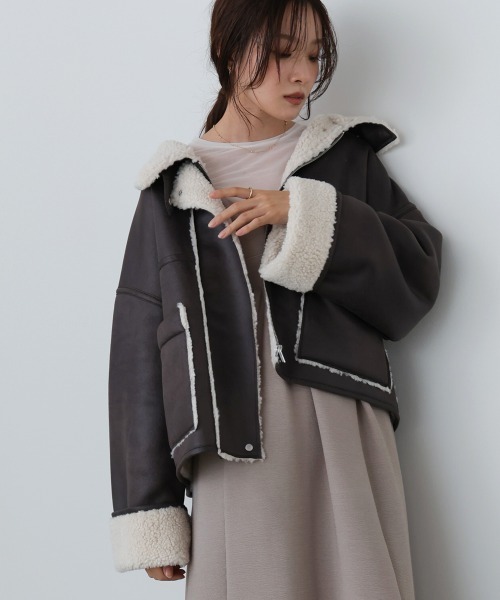 フェイクスエード×ボアボンディングムートンブルゾン（ムートンコート