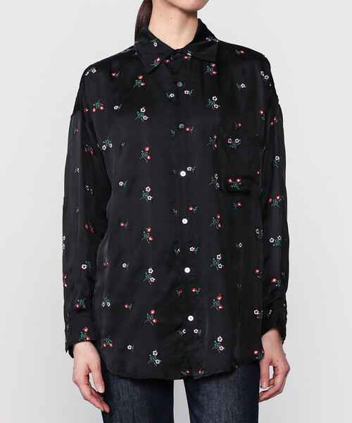 美品 ENFOLD フラワーシャツ 38 ブラック コットン '24年商品 TICCA | フラワーエンブロイダリー 長袖シャツ WOMEN（シャツ/ブラウス