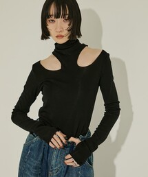 JOHN LAWRENCE SULLIVAN | 【JOHN LAWRENCE SULLIVAN/ジョンローレンスサリバン】WOOL RIB HOLLOWED OUT TURTLE NECK TOP/リブトップ/タートルネック(Tシャツ/カットソー)