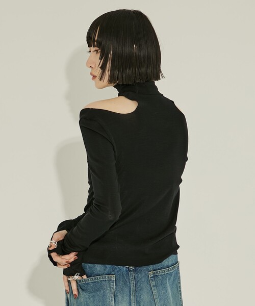 JOHN LAWRENCE SULLIVAN（ジョンローレンスサリバン）の「【JOHN LAWRENCE SULLIVAN/ジョンローレンスサリバン】WOOL RIB HOLLOWED OUT TURTLE NECK TOP/リブトップ/タートルネック（Tシャツ/カットソー・レディース・グレー/ブラック・XS）」の12枚目の写真