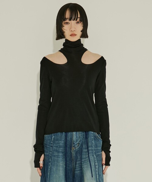 JOHN LAWRENCE SULLIVAN（ジョンローレンスサリバン）の「【JOHN LAWRENCE SULLIVAN/ジョンローレンスサリバン】WOOL RIB HOLLOWED OUT TURTLE NECK TOP/リブトップ/タートルネック（Tシャツ/カットソー・レディース・グレー/ブラック・XS）」の13枚目の写真