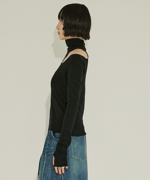 JOHN LAWRENCE SULLIVAN（ジョンローレンスサリバン）の「【JOHN LAWRENCE SULLIVAN/ジョンローレンスサリバン】WOOL RIB HOLLOWED OUT TURTLE NECK TOP/リブトップ/タートルネック（Tシャツ/カットソー・レディース・グレー/ブラック・XS）」の14枚目の写真