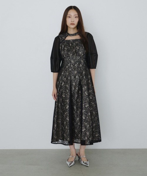 セール】デコルテカットアウトレースドレス / decollete cut out lace