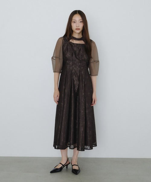 セール】デコルテカットアウトレースドレス / decollete cut out lace