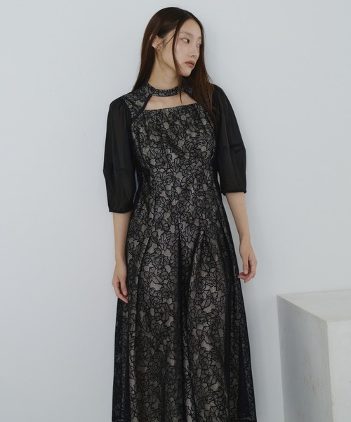 ANDRESD(アンドレスド)の「デコルテカットアウトレースドレス / decollete cut out lace dress(ドレス・レディース・グレー/ブラック/ブラウン/チャコール・S/M/L)」の9枚目の写真