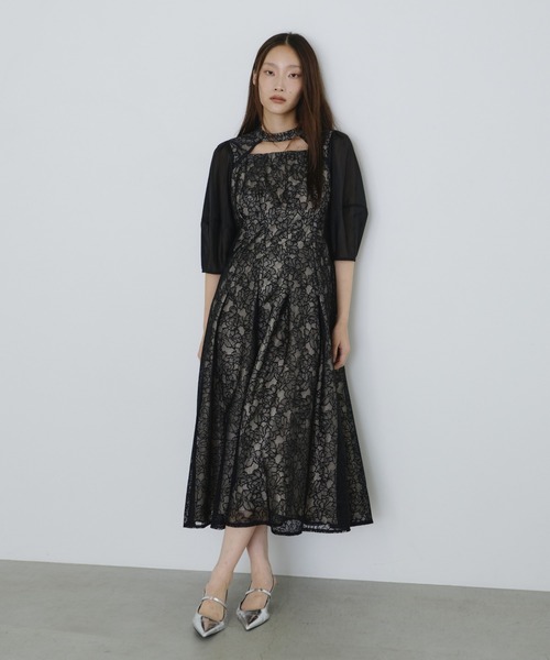 セール】デコルテカットアウトレースドレス / decollete cut out lace