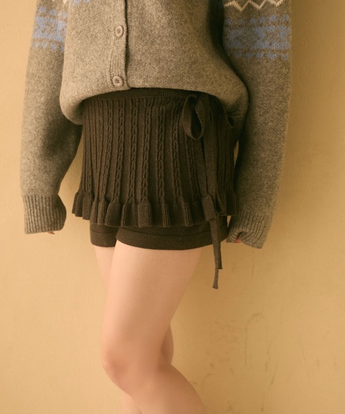 TITTY&CO.（ティティーアンドコー）の「レイヤードニットパンツ（その他パンツ・レディース・グレー/アイボリー/ブラウン・FREE）」の2枚目の写真