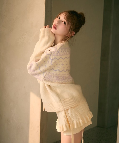 TITTY&CO.（ティティーアンドコー）の「レイヤードニットパンツ（その他パンツ・レディース・グレー/アイボリー/ブラウン・FREE）」の9枚目の写真