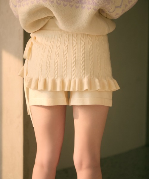 TITTY&CO.（ティティーアンドコー）の「レイヤードニットパンツ（その他パンツ・レディース・グレー/アイボリー/ブラウン・FREE）」の6枚目の写真