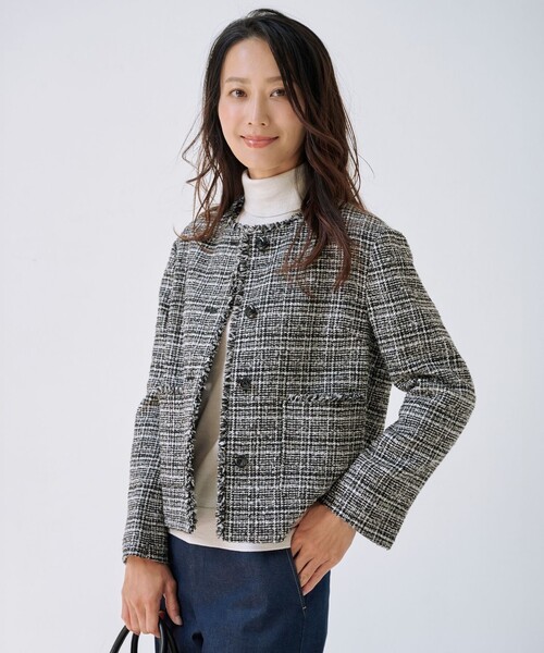 J.PRESS(ジェイプレス)の「Lightループチェック ツイード ジャケット(その他アウター・レディース・ブラック系5・11/9)」の1枚目の写真