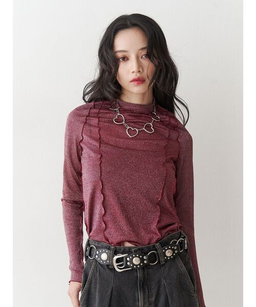 jouetie（ジュエティ）の「ラメハイネックトップス（Tシャツ/カットソー・レディース・レッド/ネイビー/シルバー/ブラック/ピンク・MEDIUM）」の6枚目の写真