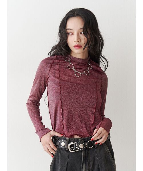 jouetie（ジュエティ）の「ラメハイネックトップス（Tシャツ/カットソー・レディース・レッド/ネイビー/シルバー/ブラック/ピンク・MEDIUM）」の7枚目の写真