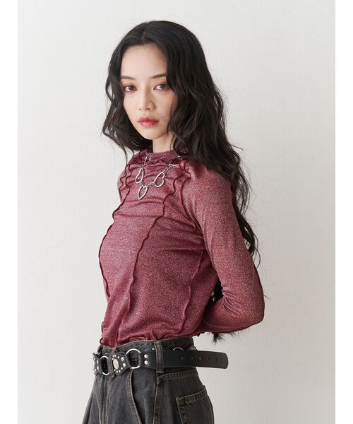 jouetie（ジュエティ）の「ラメハイネックトップス（Tシャツ/カットソー・レディース・レッド/ネイビー/シルバー/ブラック/ピンク・MEDIUM）」の8枚目の写真