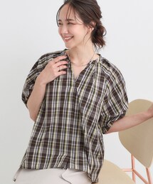【S-LL/洗濯後しわになりにくい】ランタンスリーブで女性らしく 5分袖スキッパーブラウス