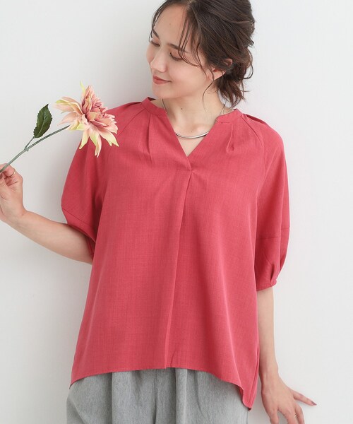 DRESKIP(ドレスキップ)の「【S-LL/洗濯後しわになりにくい】ランタンスリーブで女性らしく 5分袖スキッパーブラウス(シャツ/ブラウス・レディース・ピンク系/チャコールグレー/ブルー系その他4/ブラウン系2・04/03/02/01)」の1枚目の写真