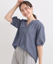 【S-LL/洗濯後しわになりにくい】ランタンスリーブで女性らしく 5分袖スキッパーブラウス