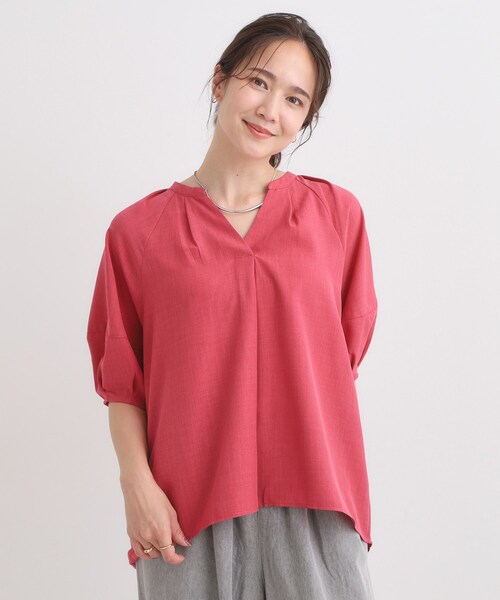 DRESKIP(ドレスキップ)の「【S-LL/洗濯後しわになりにくい】ランタンスリーブで女性らしく 5分袖スキッパーブラウス(シャツ/ブラウス・レディース・ピンク系/チャコールグレー/ブルー系その他4/ブラウン系2・04/03/02/01)」の9枚目の写真
