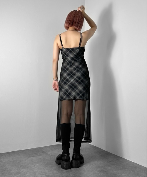 jiasecond.(ジアセカンド)の「【jiasecond.】チェック柄シアーレイヤードキャミワンピース / キャミワンピ フレア チュール シースルー ロング Aライン ブラック ZOZOTOWN限定(ワンピース・レディース・ブラック・FREE)」の12枚目の写真