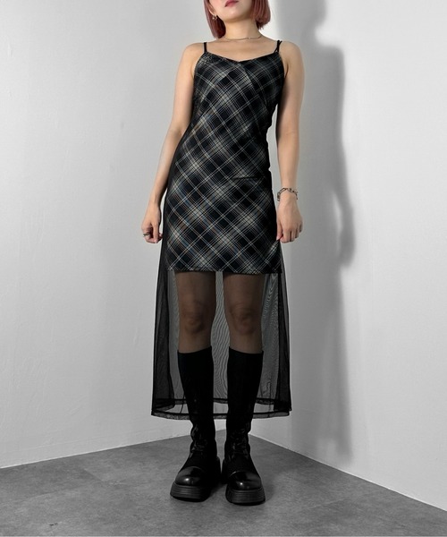 jiasecond.(ジアセカンド)の「【jiasecond.】チェック柄シアーレイヤードキャミワンピース / キャミワンピ フレア チュール シースルー ロング Aライン ブラック ZOZOTOWN限定(ワンピース・レディース・ブラック・FREE)」の13枚目の写真
