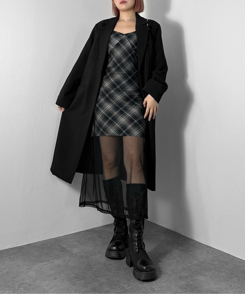 jiasecond.(ジアセカンド)の「【jiasecond.】チェック柄シアーレイヤードキャミワンピース / キャミワンピ フレア チュール シースルー ロング Aライン ブラック ZOZOTOWN限定(ワンピース・レディース・ブラック・FREE)」の8枚目の写真