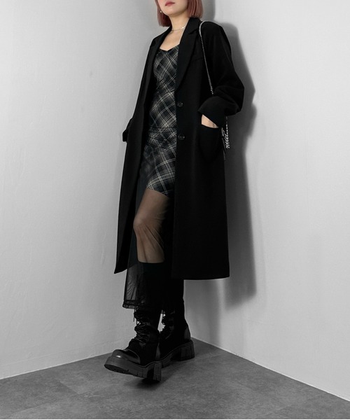 jiasecond.(ジアセカンド)の「【jiasecond.】チェック柄シアーレイヤードキャミワンピース / キャミワンピ フレア チュール シースルー ロング Aライン ブラック ZOZOTOWN限定(ワンピース・レディース・ブラック・FREE)」の9枚目の写真