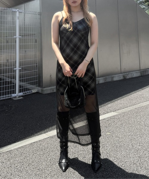 セール】【jiasecond.】チェック柄シアーレイヤードキャミワンピース 
