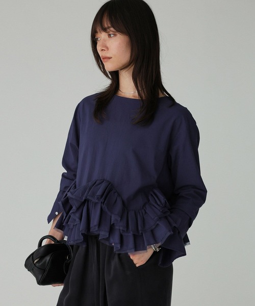 Marilyn Moon（マリリンムーン）の「【MARILYN MOON】＜別注＞2WAYブラウス（シャツ/ブラウス・レディース・ネイビー/ベージュ・フリー）」の2枚目の写真