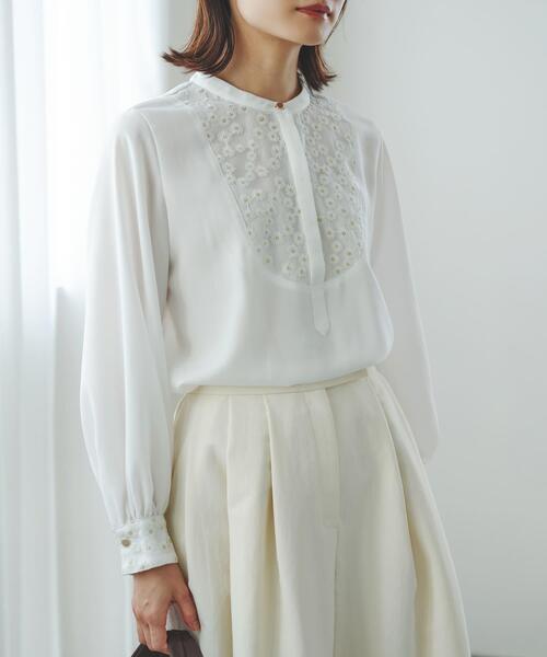 未使用　Ms. REIKO 長袖ブラウス　シャツ　花刺繍　ホワイト　白　11号 ウォッシャブルフラワー刺繍レースブラウス（シャツ/ブラウス）｜URBAN