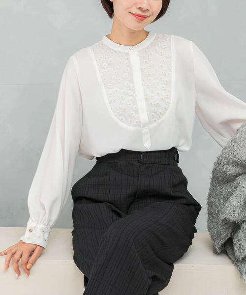 セール】ウォッシャブルフラワー刺繍レースブラウス（シャツ/ブラウス