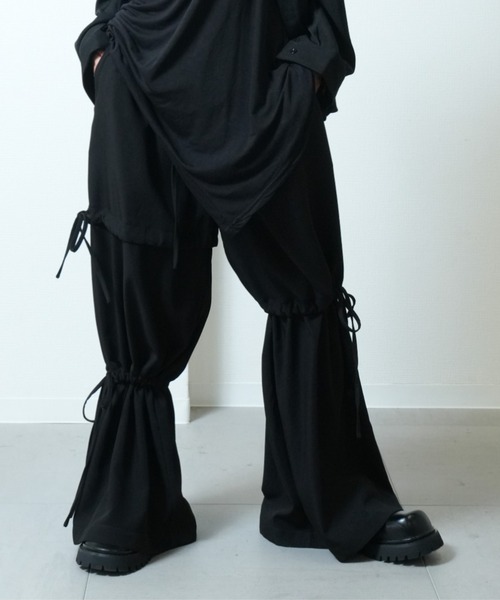 Asymmetry drawstring wide pants / アシンメトリー ドローストリング