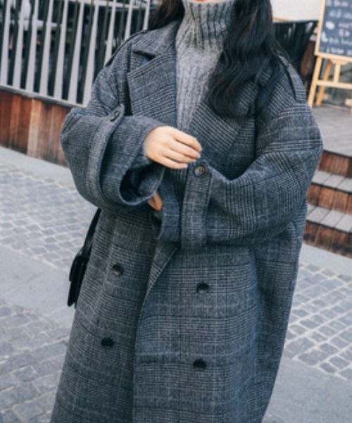 美品　ハイストリート チェックチェスターコート　ZANIERI イタリア　L 大きいサイズ シャギーチェックサイドスリットチェスターコート 通販