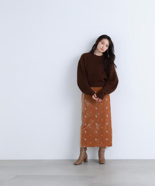 NATURAL BEAUTY BASIC（ナチュラルビューティーベーシック）の「◇【BLANC】クロップドアゼフォルムニット（ニット/セーター・レディース・ダークブラウン/ピンク/ライトグリーン・FREE）」の5枚目の写真