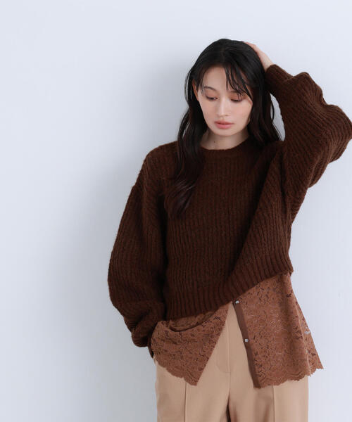 NATURAL BEAUTY BASIC（ナチュラルビューティーベーシック）の「◇【BLANC】クロップドアゼフォルムニット（ニット/セーター・レディース・ダークブラウン/ピンク/ライトグリーン・FREE）」の12枚目の写真