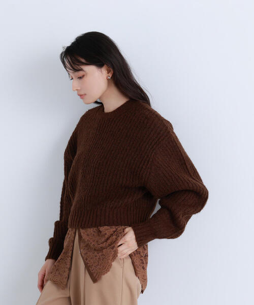 NATURAL BEAUTY BASIC（ナチュラルビューティーベーシック）の「◇【BLANC】クロップドアゼフォルムニット（ニット/セーター・レディース・ダークブラウン/ピンク/ライトグリーン・FREE）」の13枚目の写真