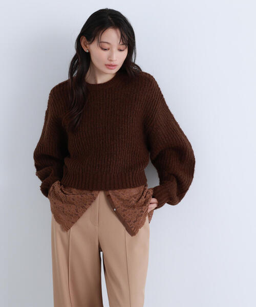 NATURAL BEAUTY BASIC（ナチュラルビューティーベーシック）の「◇【BLANC】クロップドアゼフォルムニット（ニット/セーター・レディース・ダークブラウン/ピンク/ライトグリーン・FREE）」の14枚目の写真
