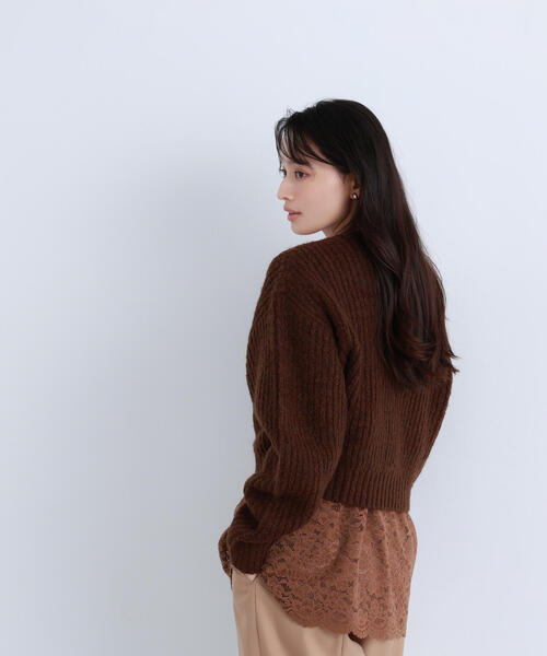 NATURAL BEAUTY BASIC（ナチュラルビューティーベーシック）の「◇【BLANC】クロップドアゼフォルムニット（ニット/セーター・レディース・ダークブラウン/ピンク/ライトグリーン・FREE）」の15枚目の写真