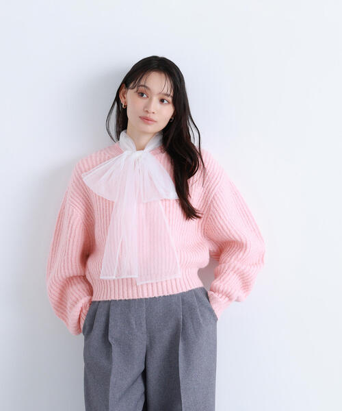 NATURAL BEAUTY BASIC（ナチュラルビューティーベーシック）の「◇【BLANC】クロップドアゼフォルムニット（ニット/セーター・レディース・ダークブラウン/ピンク/ライトグリーン・FREE）」の19枚目の写真