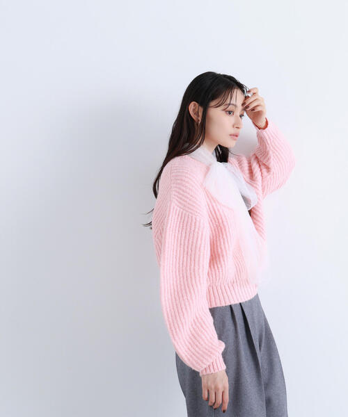 NATURAL BEAUTY BASIC（ナチュラルビューティーベーシック）の「◇【BLANC】クロップドアゼフォルムニット（ニット/セーター・レディース・ダークブラウン/ピンク/ライトグリーン・FREE）」の21枚目の写真