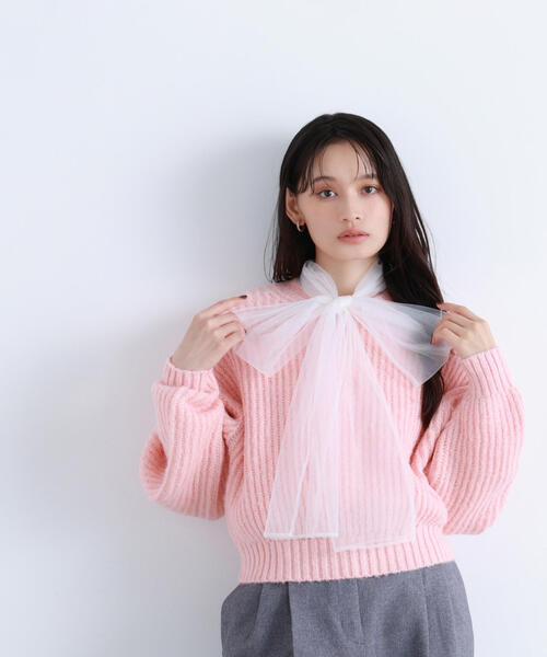 NATURAL BEAUTY BASIC（ナチュラルビューティーベーシック）の「◇【BLANC】クロップドアゼフォルムニット（ニット/セーター・レディース・ダークブラウン/ピンク/ライトグリーン・FREE）」の3枚目の写真